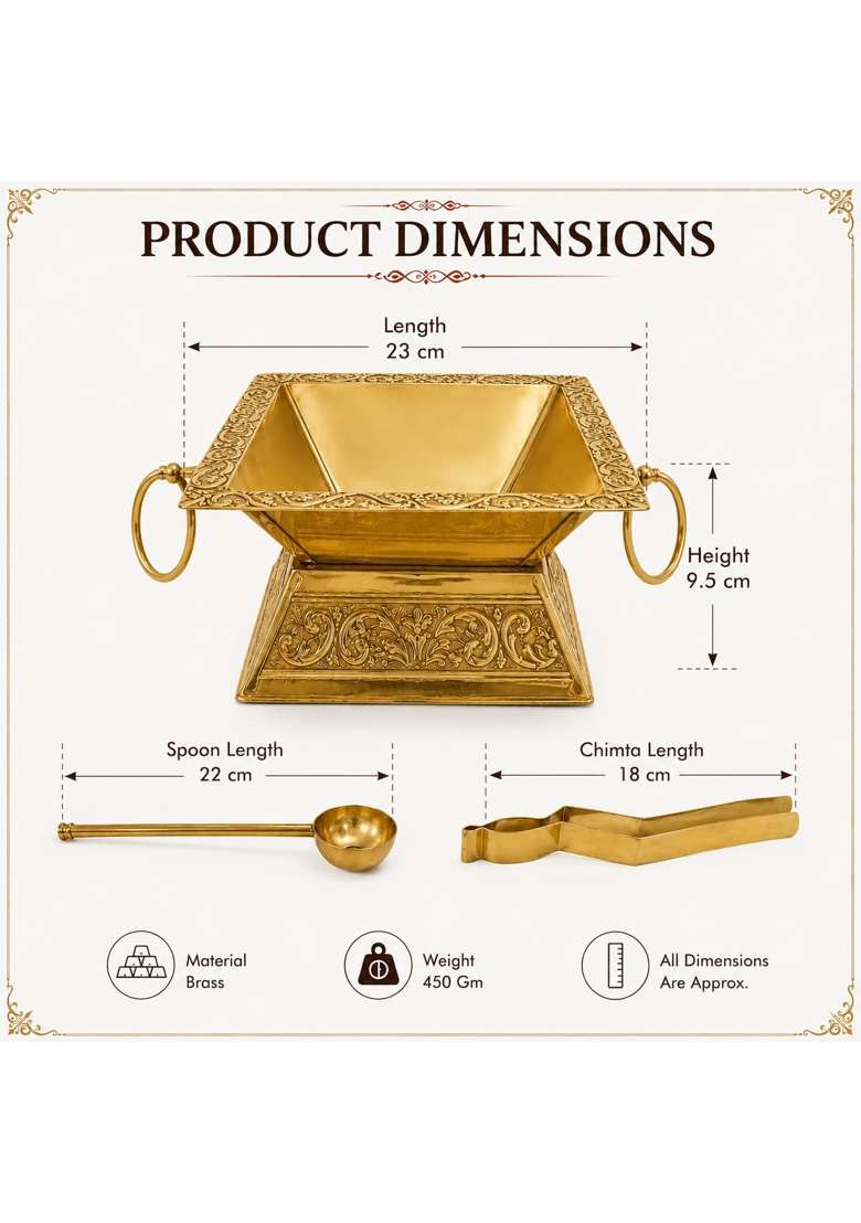 Pure Source India Gold Brass 9 Inch Hawan Kund Set - Indya
