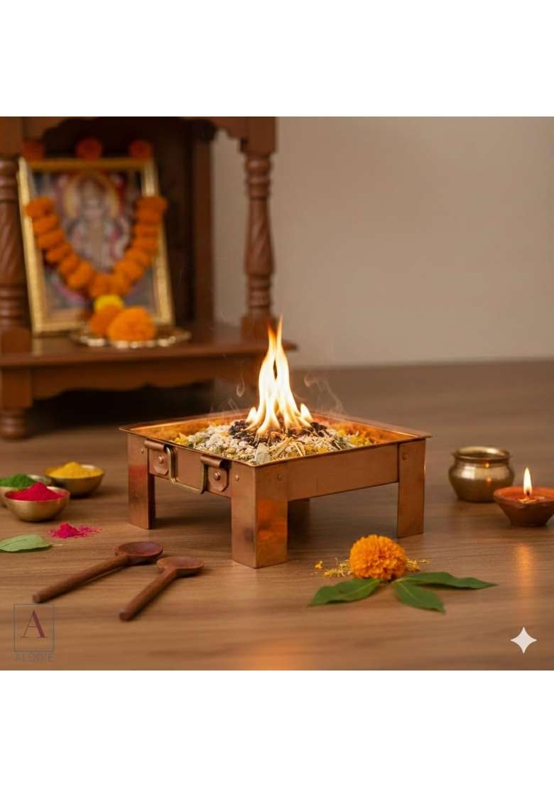 Vikitsu Copper Hawan Kund for Home Pooja ASHT Kamal Design Havan Kund - Indya