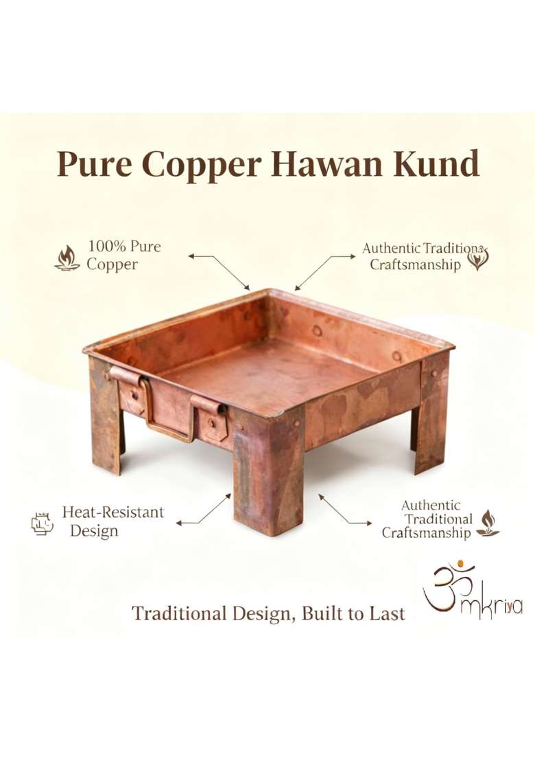 Omkriya Havan Kund for Home Pure Copper with Handle on Both Side for Yagya Havan Kund with Stand for Puja - Indya