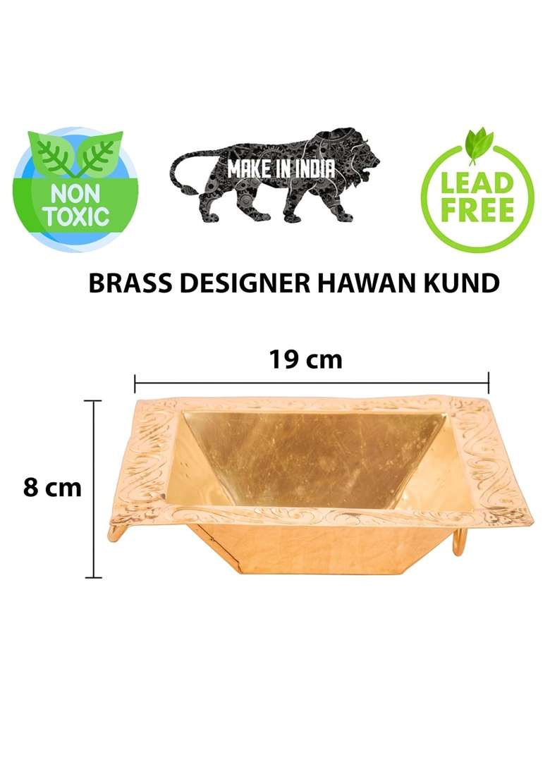 Shiv Shakti Arts Yellow Pure Brass Hawan Kund Agnihotra Set with Both Side Handle and Stand 19 X 19 CM - Indya