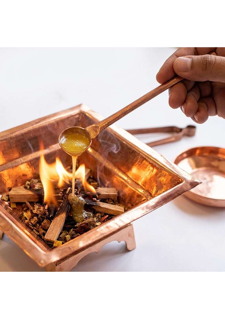 Swaha Traditional Copper Havan Kund Set Pure Copper Vedic Havan Samagri with Aachmani Spoon - Indya