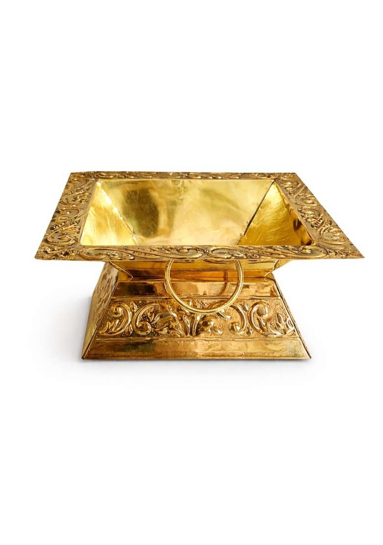 Pital Nagri Ecraft Gold Premium Brass Hawan Kund Set Havan Kund Stand Suchi Spoon Tong Chimta L X B X H - Indya