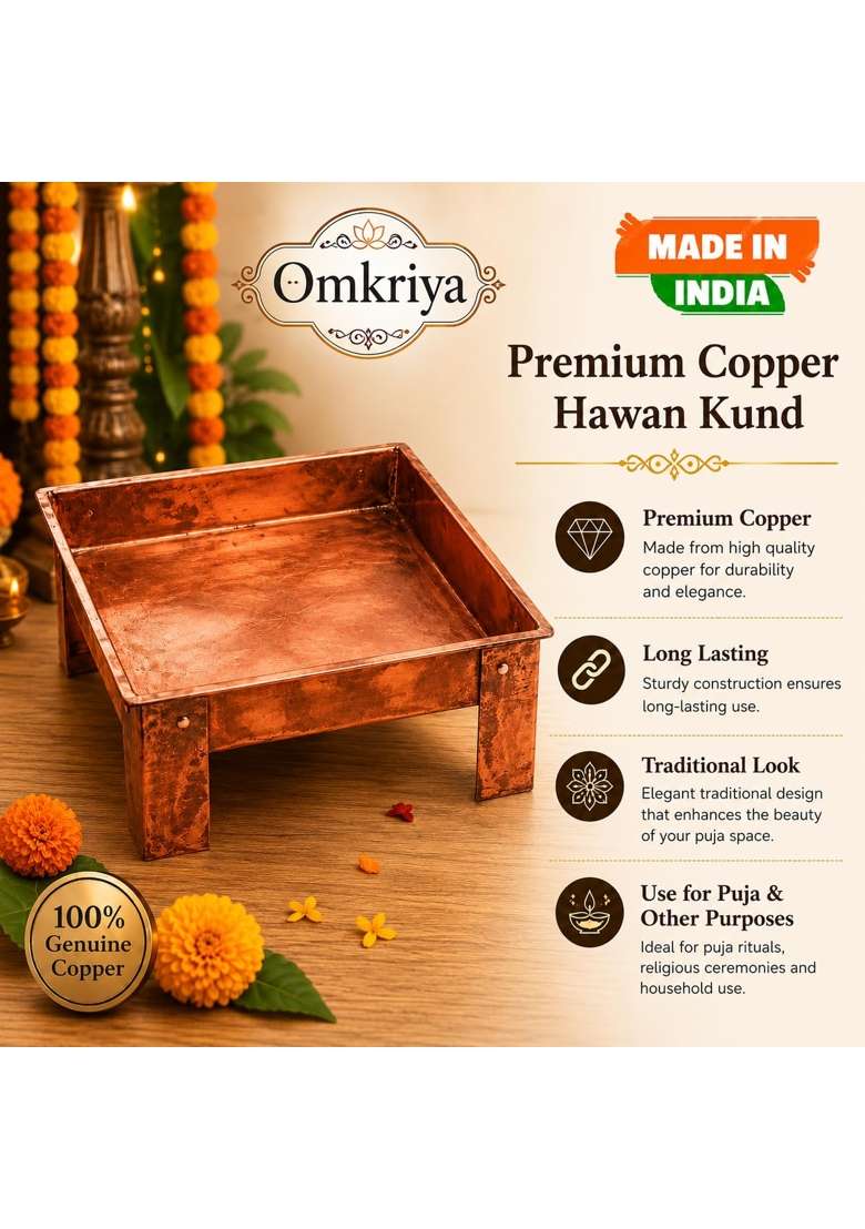 Omkriya Havan Kund Hawan Kund for Home Pure Copper Hawan Kund with Handle on Both Side for Yagya Havan Kund - Indya