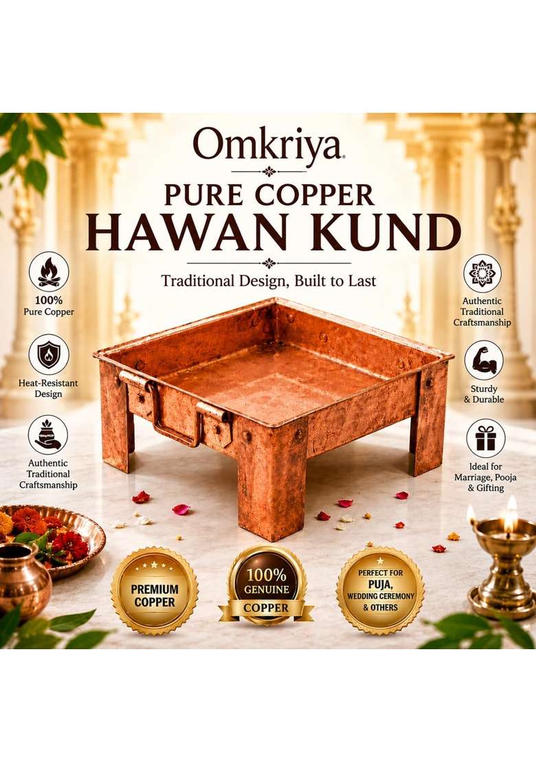 Omkriya Havan Kund Hawan Kund for Home Pure Copper Hawan Kund with Handle on Both Side for Yagya Havan Kund - Indya