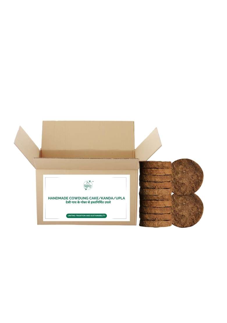 Triveni Organics Desi Gir Cow Dung Cakes 500 Pieces Handmade Gobar Uple for Hawan Pujan - Indya