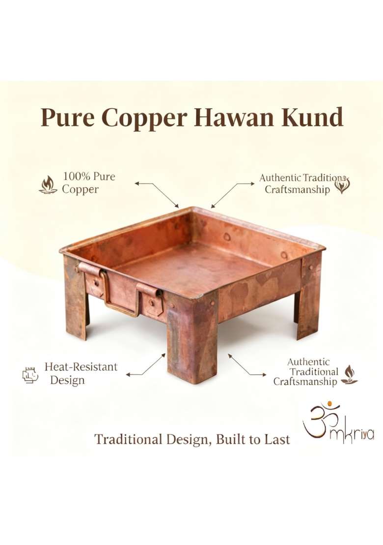 Omkriya Havan Kund Hawan Kund for Home Pure Copper Hawan Kund with Handle on Both Side for Yagya - Indya