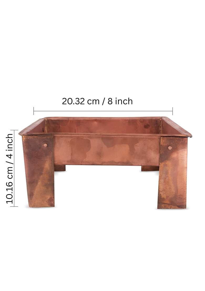 Brown Brass Finish Havan Kund for Puja and Yagna Traditional Square Hawan Kund with Handles - Indya