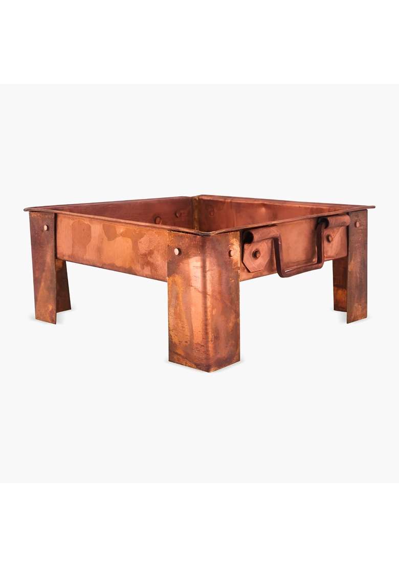 Brown Brass Finish Havan Kund for Puja and Yagna Traditional Square Hawan Kund with Handles - Indya