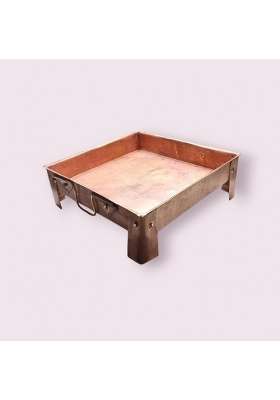 Hatekhori Pure Copper Havan Kund 30x30 CM Square Traditional Fire Ritual Bowl with Handles
