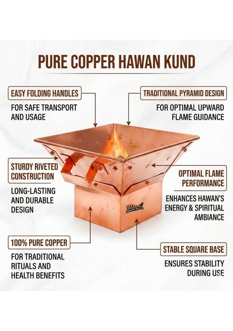 Blissful Decor Copper Havan Kund Traditional Indian Style Hawan Kund Agnihotra Ideal Pooja Hindu Accessory - Indya