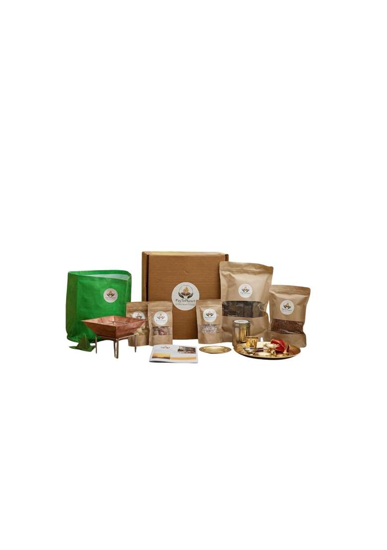 Paytoplanet DIY Easy Yagya Kit Complete Havan Set with Copper Kund Golden Steel Puja Thali - Indya