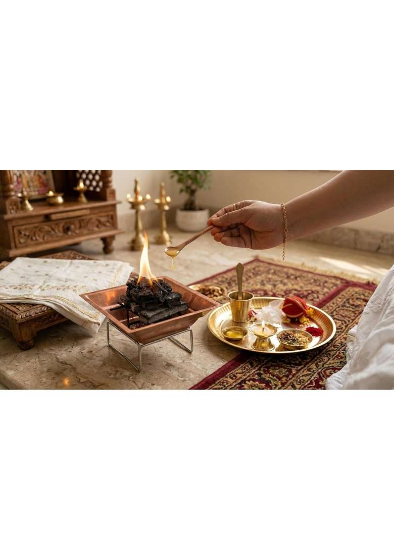 Paytoplanet DIY Easy Yagya Kit Complete Havan Set with Copper Kund Golden Steel Puja Thali - Indya