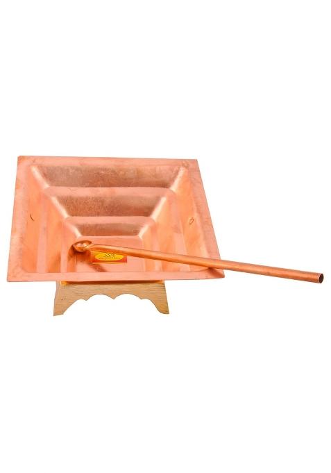 Shiv Shakti Arts Pure Copper Hawan Kund with Stand and Spoon for Hawan Purpose 3 Pcs Set