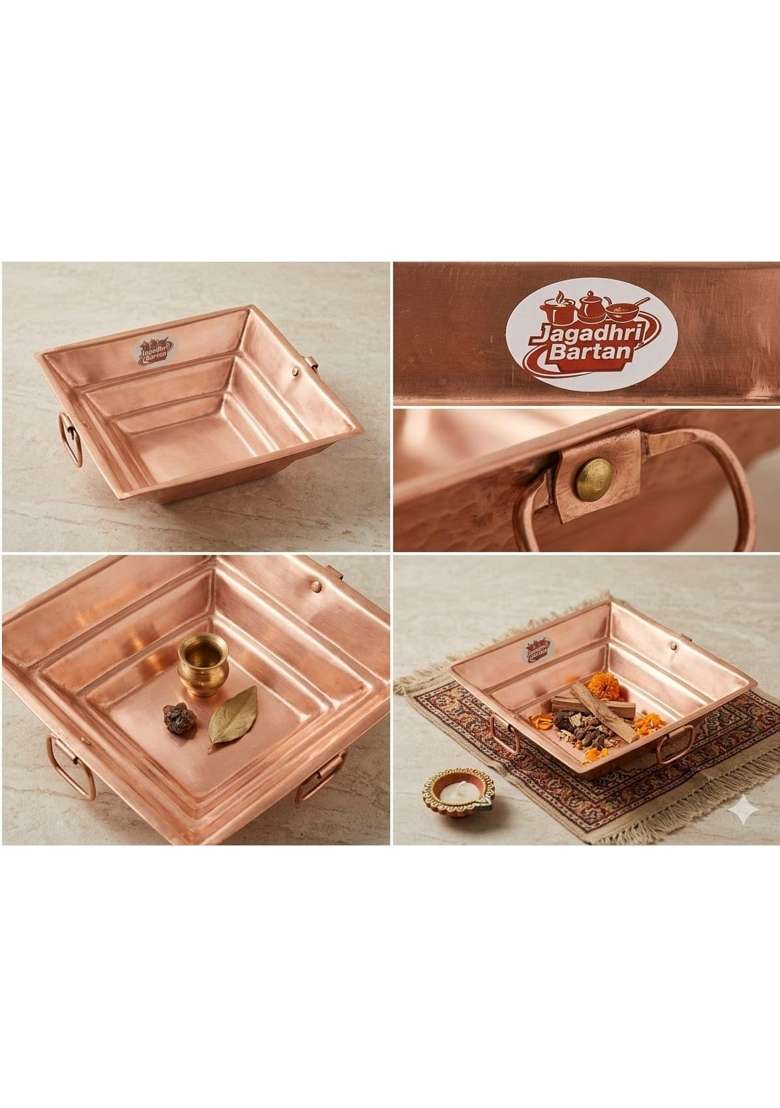 Jagadhri Bartan Pure Copper Havan Kund Traditional Vedic Puja Hawan Pot for Home Office and Rituals - Indya