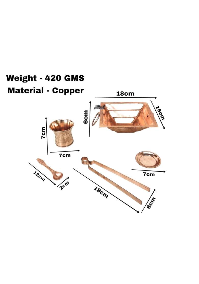 Blissful Decor Pure Copper Hawan Kund Set Agnihotra Kit Havan Set Spoon - Indya