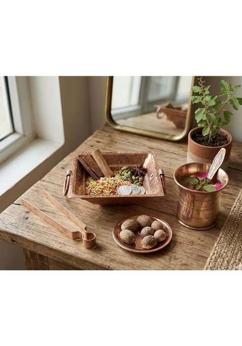 Blissful Decor Pure Copper Hawan Kund Set Agnihotra Kit Havan Set Spoon