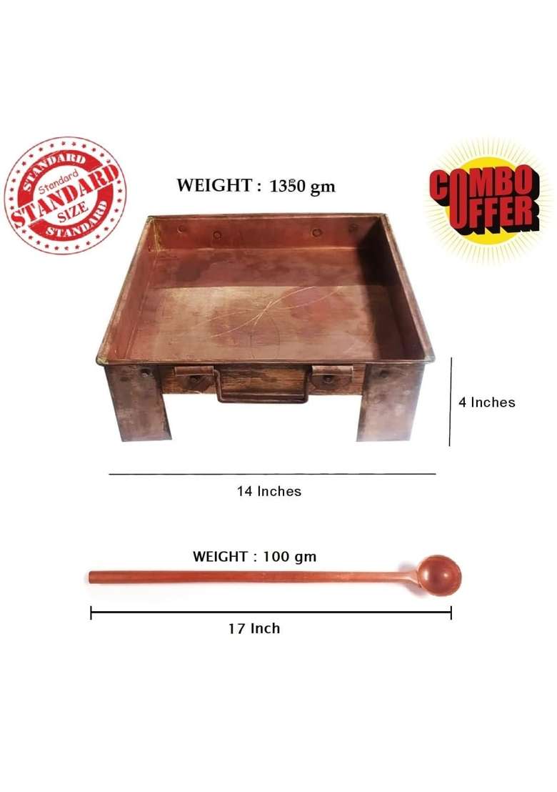 Omkriya Havan Kund Hawan Kund for Home Pure Copper Hawan Kund with Handle on Both Side for Yagya - Indya