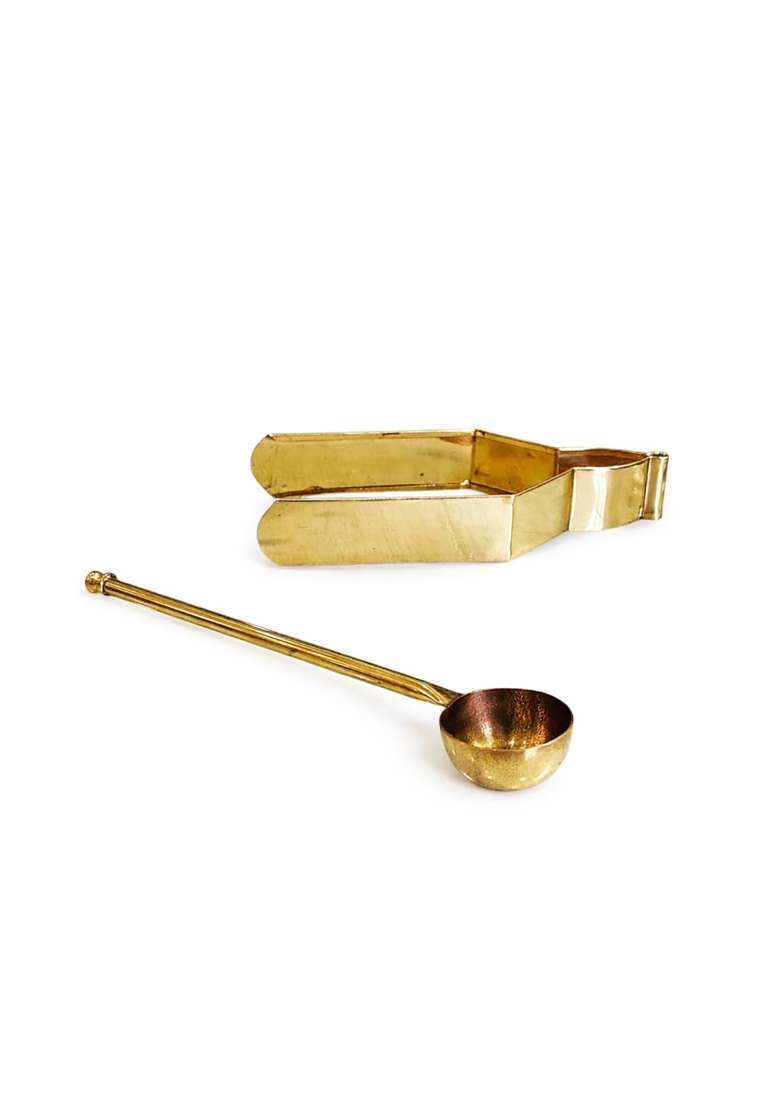 Pital Craft Vatika Gold Premium Brass Hawan Kund Set Havan Kund Stand Suchi Spoon Tong Chimta L X B X H - Indya