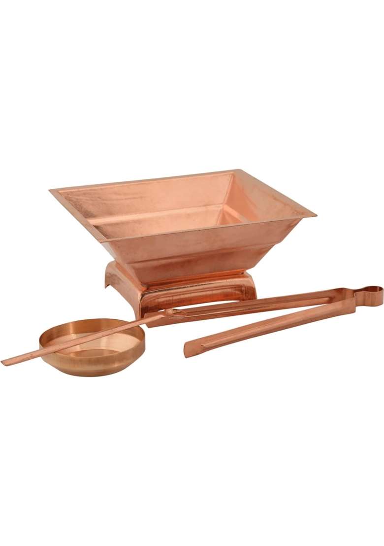 Gandak Pure Copper Vaidic Agnihotra Kit Havan Set Copper Agnihotra Kit Set with Hawan Kund Aachmani Spoon - Indya
