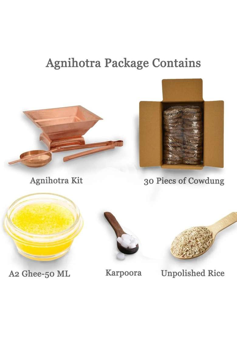 Gandak Pure Copper Vaidic Agnihotra Kit Havan Set Copper Agnihotra Kit Set with Hawan Kund Aachmani Spoon - Indya