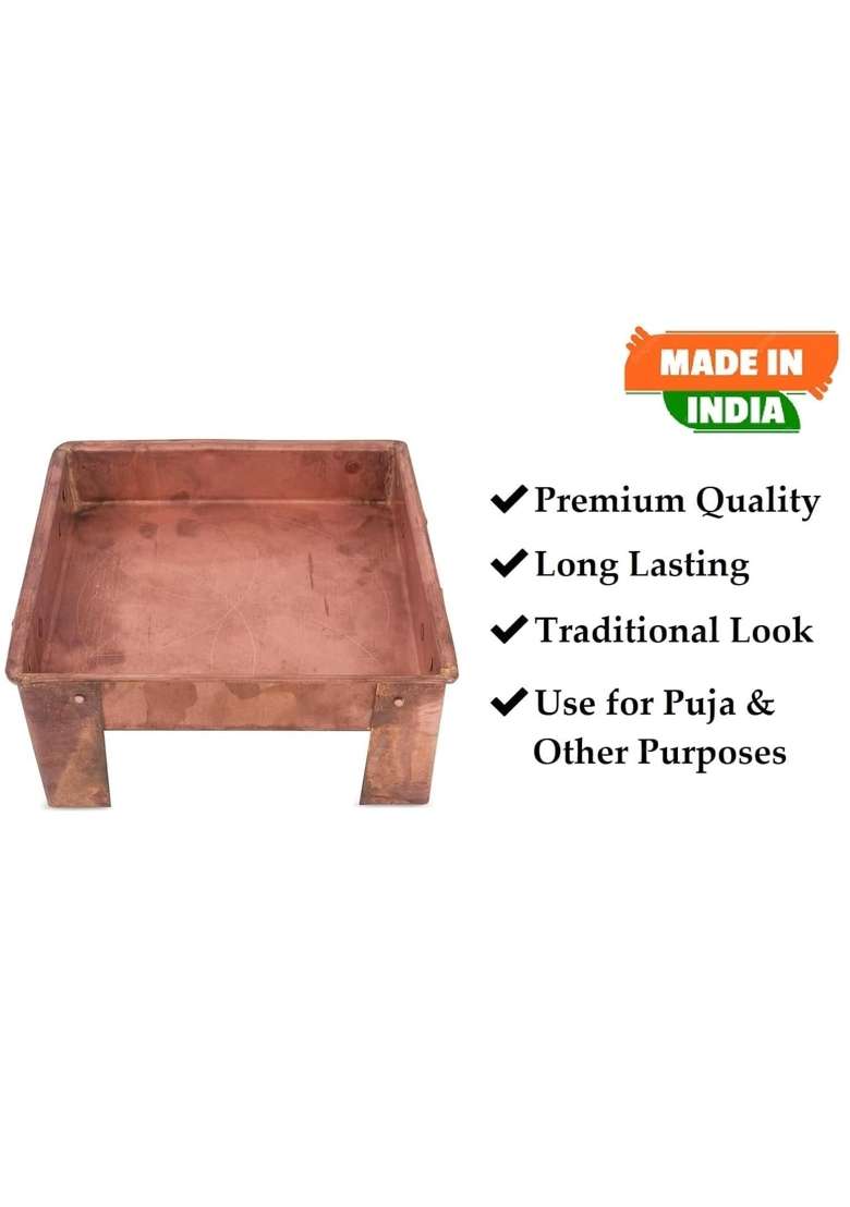 Ohmnamo Pure Copper 16 Inch Hawan Kund for Poojan Purpose Indian Cultural Religious Item for Home Office Brown - Indya