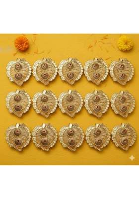 VS Club Gold Plated Haldi Kumkum Karanda with Beautiful Organza Potli and Filled Bottles