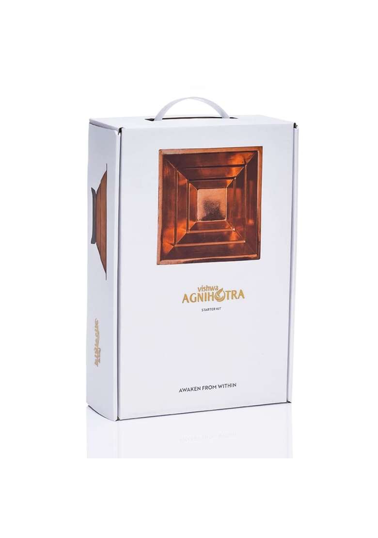 Vishwa Agnihotra Copper Starter Kit for Daily Agnihotra Ritual Pure Copper Pyramid Kit with Cow Dung Cakes - Indya