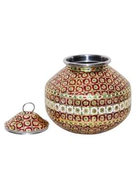 SGR Handicrafts Embossed Meenakari Steel Matki 5 Liters Gold Finish