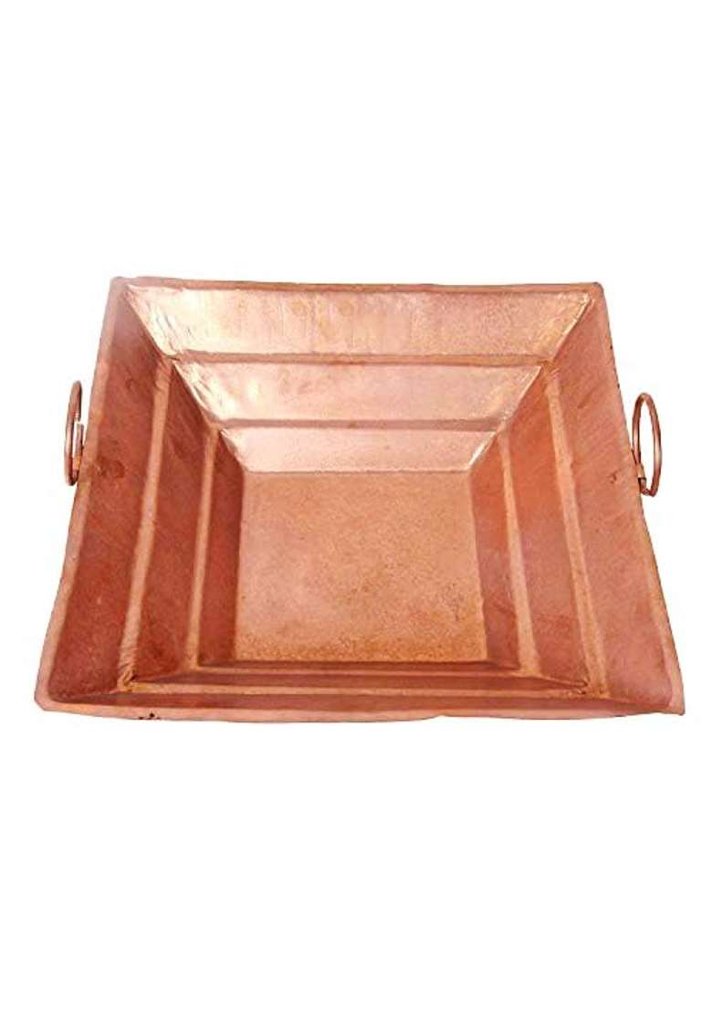 Pure Copper Hawan Kund with Handle on Both Side for Yagya Hawan and Poojan 12Inch - Indya