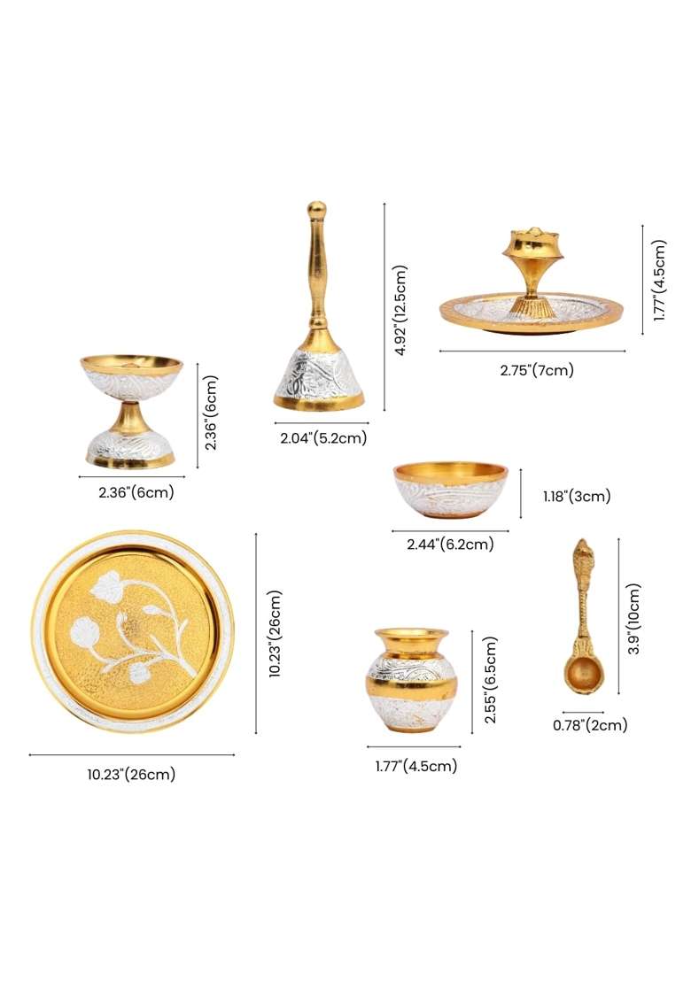 Natriel Handcrafted Embossed Pooja Thali Set Premium Gold and Silver Plated Ritual Set with Decorative Case - Indya