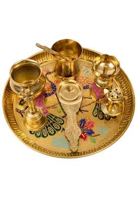 Spillbox Yellow Traditional Handcrafted Brass Puja Pooja Thali