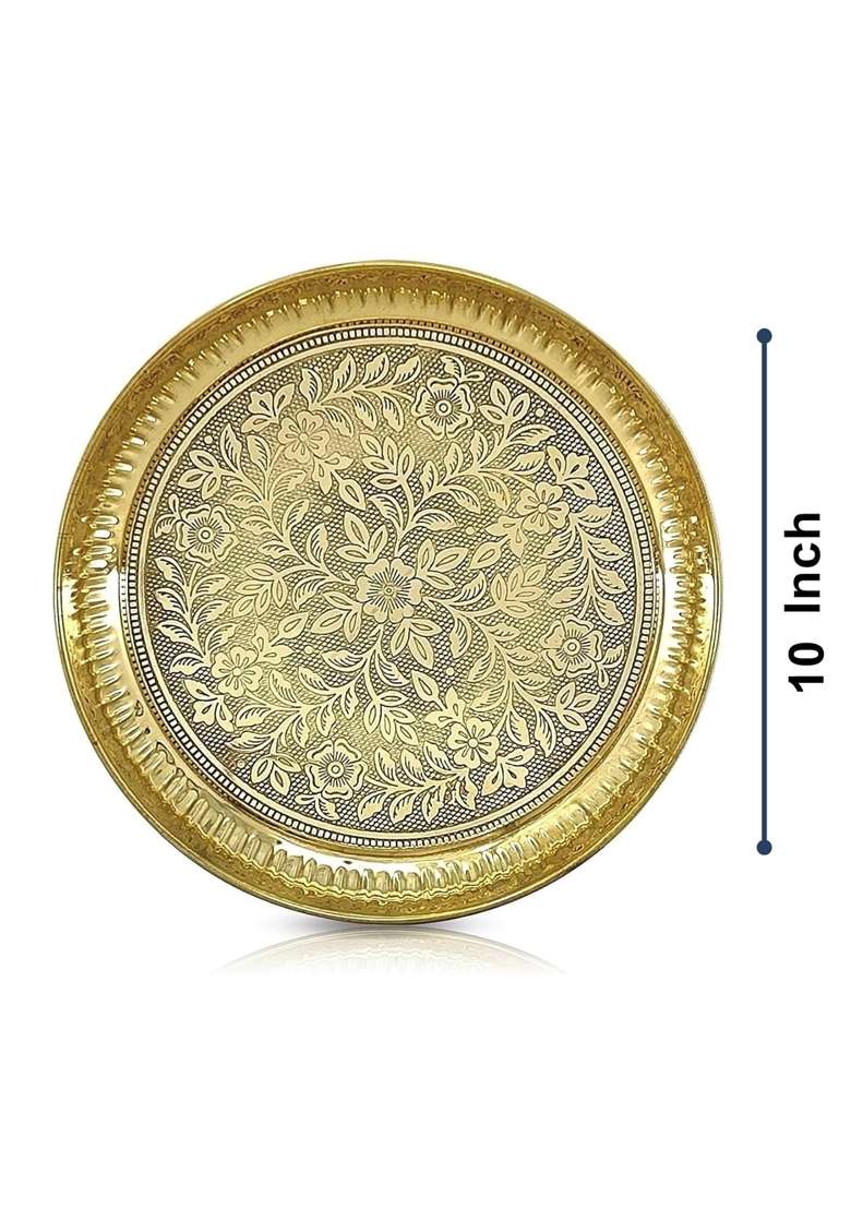 Bengalen ALEN Brass Pooja Thali Set with Grey Gift Box 10 Inch Pital Puja Thali Dhup Dan Kalash Palli Ghanti - Indya