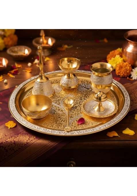 Brass Pooja Thali Set 10Inch Puja Thali Set with Pooja Items