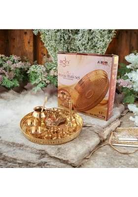 Agni Brass Exclusive Pooja Thali Set 12 Inch Gold Pieces Set of 10
