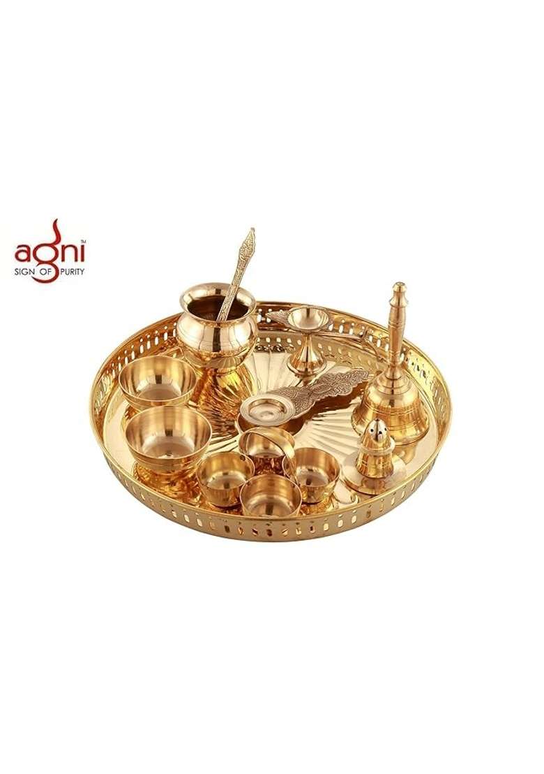 Agni Brass Exclusive Pooja Thali Set 12 Inch Gold Pieces Set of 10 - Indya