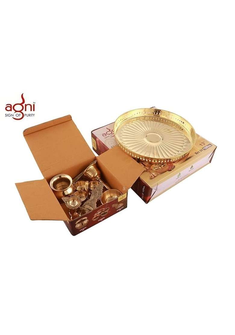 Agni Brass Exclusive Pooja Thali Set 12 Inch Gold Pieces Set of 10 - Indya