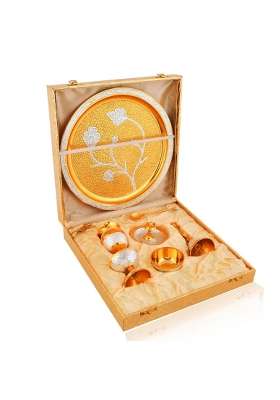 Piepot Multicolour Pure Brass Heavy Quality Pooja Thali Set