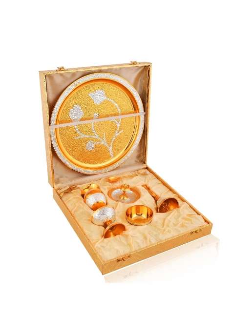 Piepot Multicolour Pure Brass Heavy Quality Pooja Thali Set