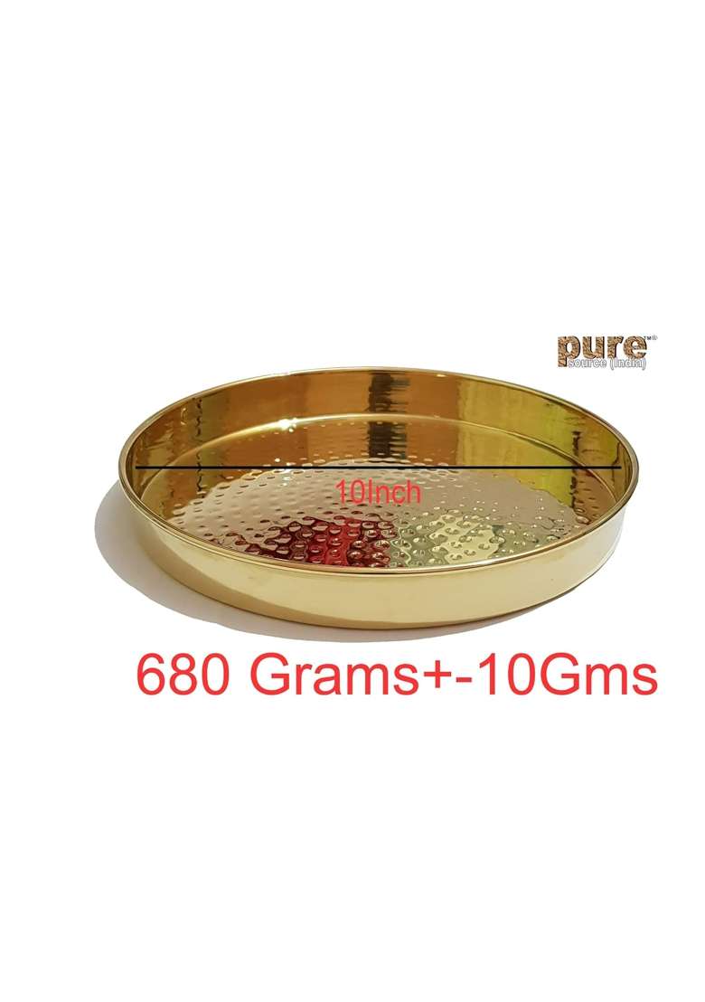 Pure Source India Gold Brass Pooja Thali Set 10 Inch Brass - Indya