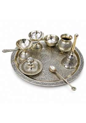 Aanya Home Craft Gold Aanaya Homecraft Brass Aarti Thali Set for Pooja Traditional Puja Set with Plate Diya