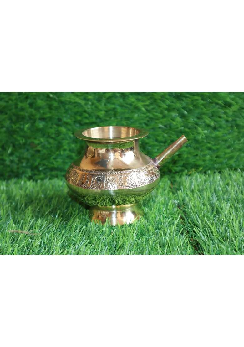 Choice One Artisanal Brass Pooja Ideal for Rituals and Gifting Golden Thali 9 Inch Lota 3 and Half Inch Diya - Indya