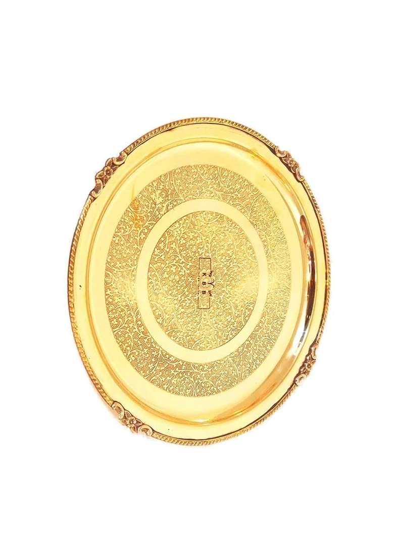 ABB Gold Store Pooja Thali Design Dinner Thali Set Brass Dana Etching Pooja Plate 16 Inches - Indya