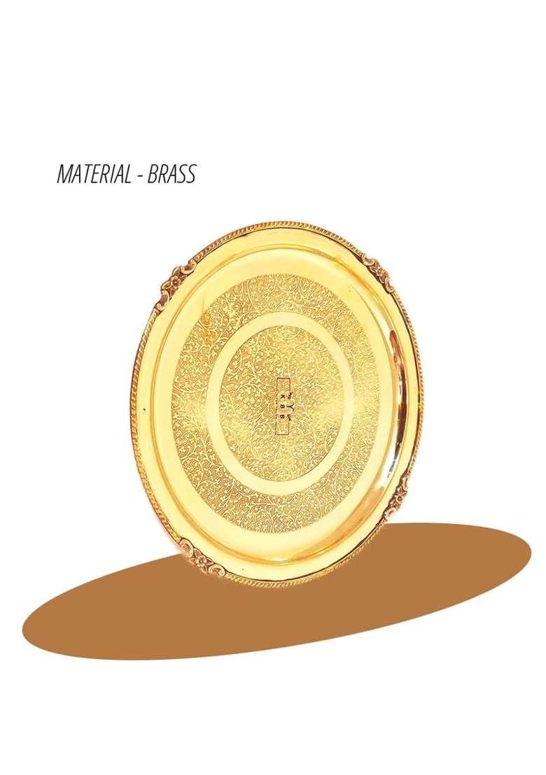 ABB Gold Store Pooja Thali Design Dinner Thali Set Brass Dana Etching Pooja Plate 16 Inches - Indya