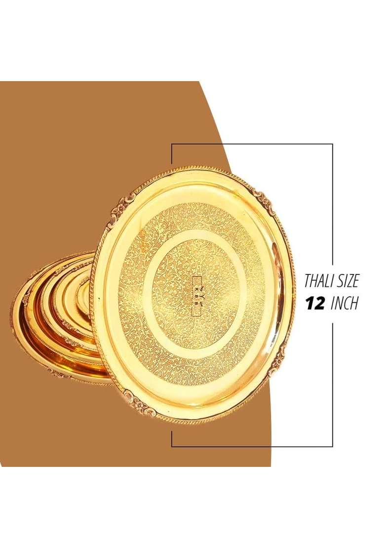 ABB Gold Store Pooja Thali Design Dinner Thali Set Brass Dana Etching Pooja Plate 16 Inches - Indya