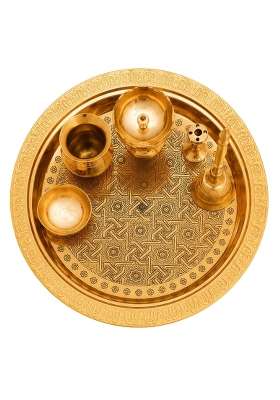 Indian ART Villa Pure Brass Pooja Thali Set with Embossed Design Religious Spiritual Item Home Temple 5 Inches