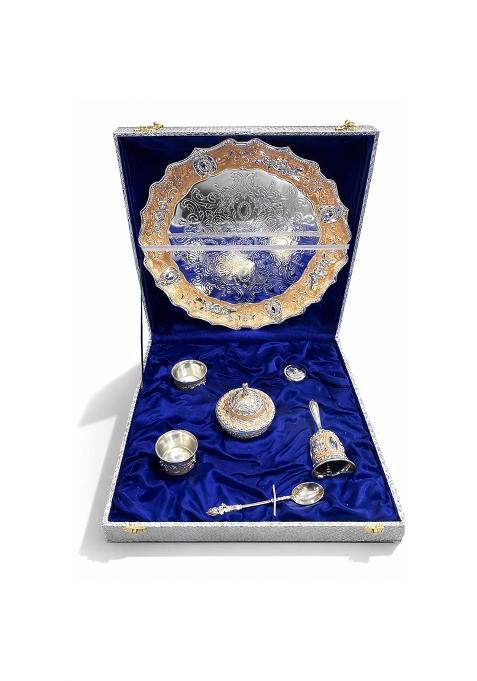 Piepot German Silver Pooja Thali Hindu Prayer and Aarti Worship Set Set of 7