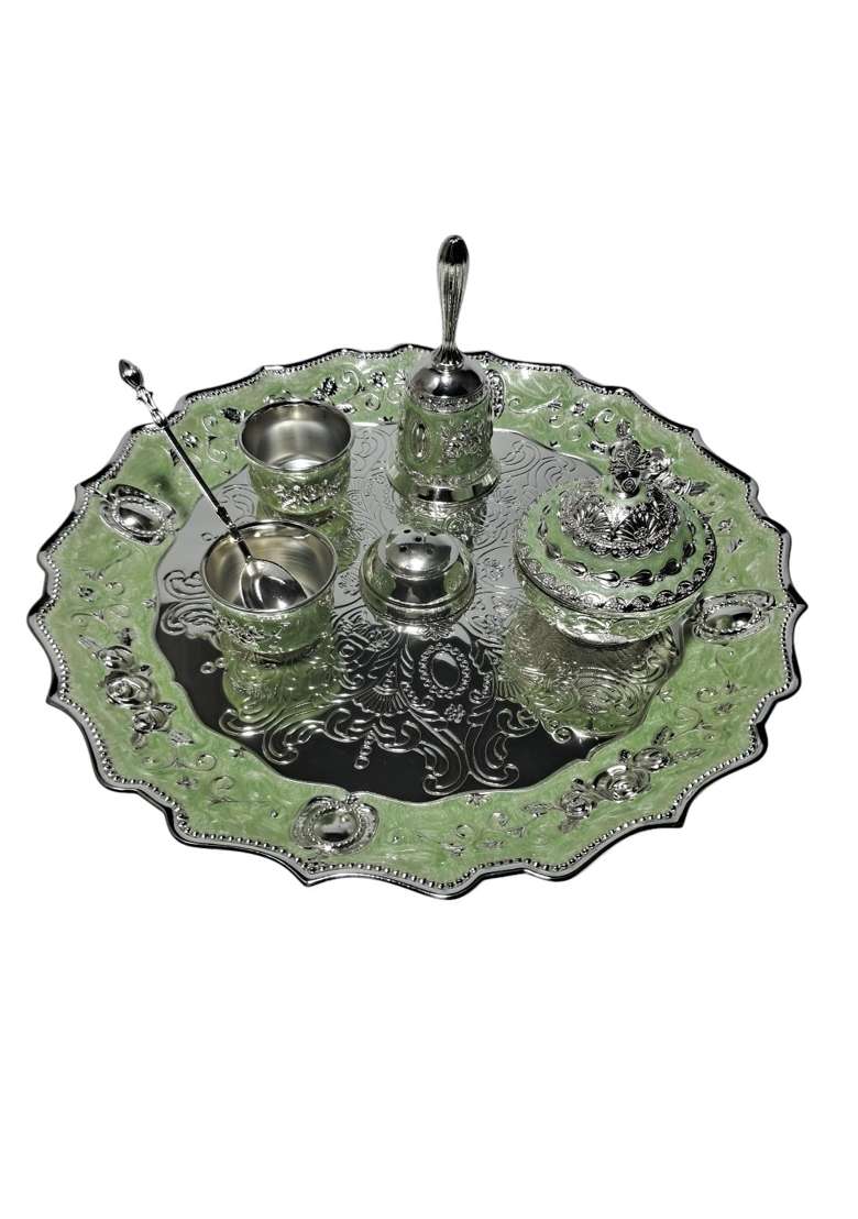 Decovate German Silver Premium Pooja Thali Handcrafted Decorative Aarti Plate with Intricate Embossed Design - Indya