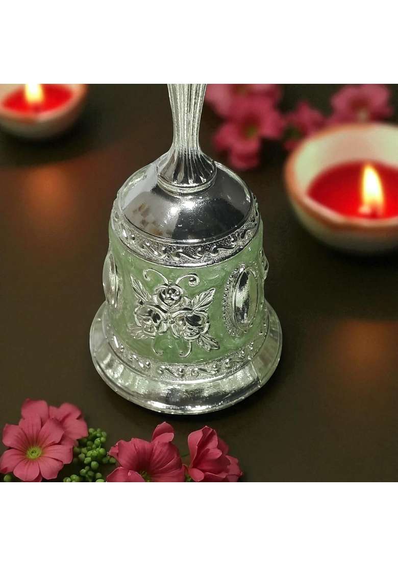 Decovate German Silver Premium Pooja Thali Handcrafted Decorative Aarti Plate with Intricate Embossed Design - Indya