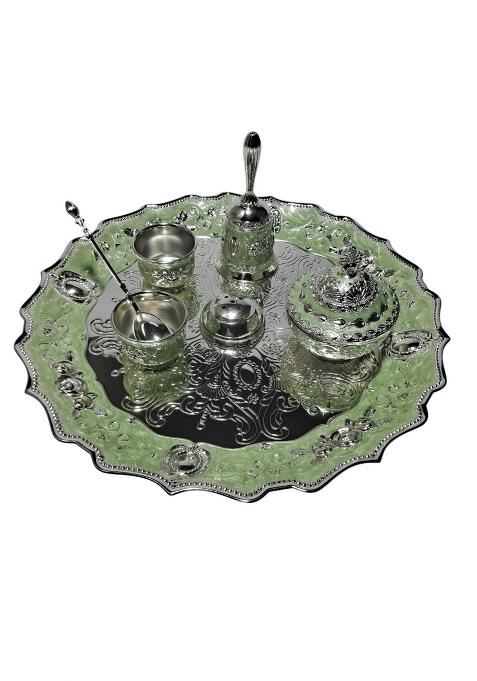 Decovate German Silver Premium Pooja Thali Handcrafted Decorative Aarti Plate with Intricate Embossed Design