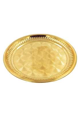 Bhakti Shringar Gold Embossed Design Pure Brass Pooja Plate Thali for Puja Aarti
